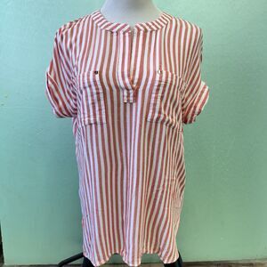Jones New York Signature Striped Pullover Top Blouse Size Medium Pink/White